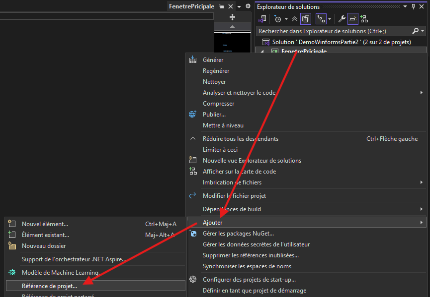 Ajouter une référence de la bibliothèque au projet Winforms