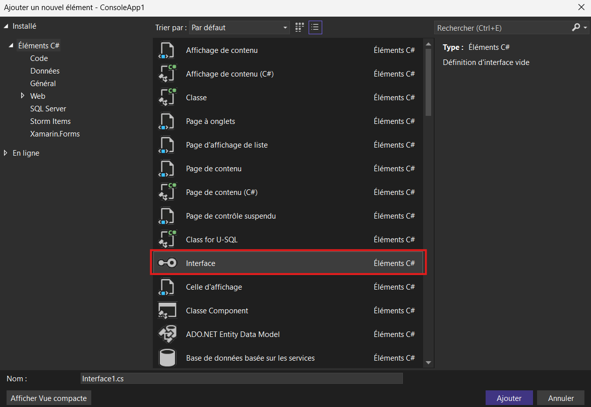 Ajouter une nouvelle interface