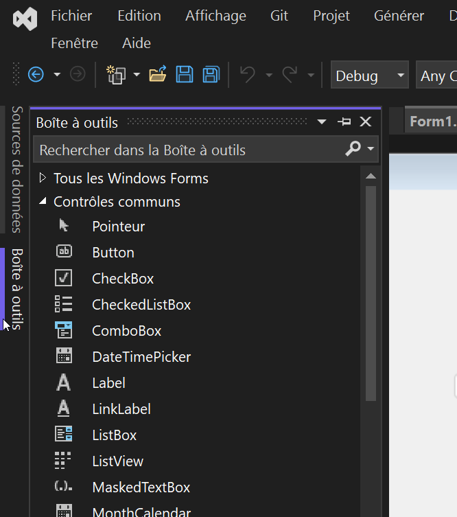 La boîte à outil accessible par ctrl-alt-x