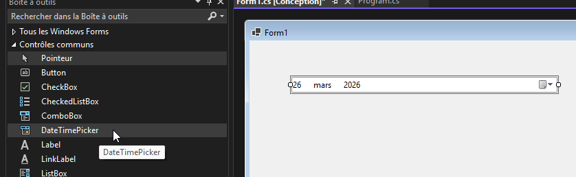 Boîte à outil et DateTimePicker
