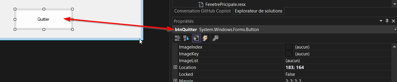 Fenêtre de propriétés
