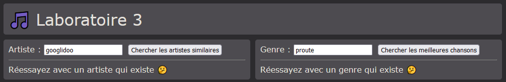Page Web lors de requêtes échouées
