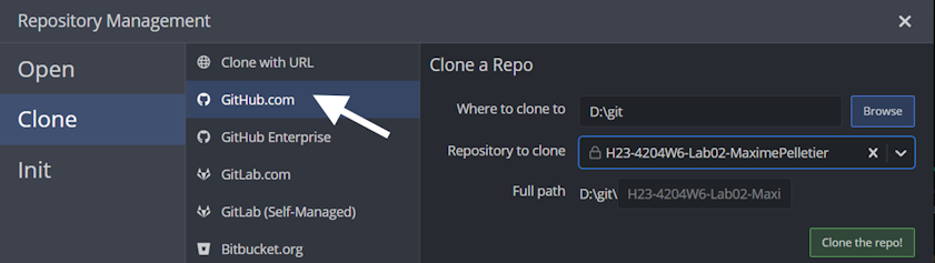 Cloner un repo depuis GitHub