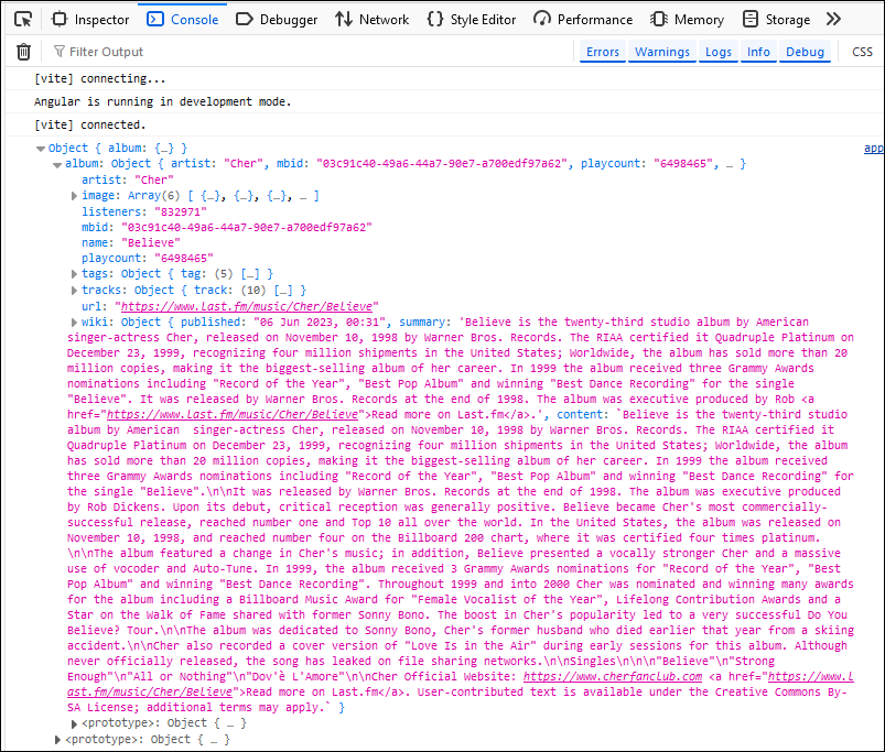 Résultat du console.log()