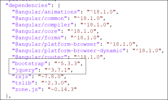 Dépendances dans le fichier package.json