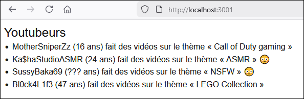 Affichage conditionnel avec liste