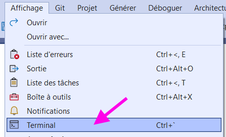 Afficher le terminal