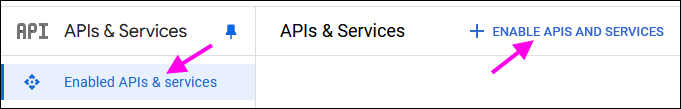 Page pour activer les APIs Google