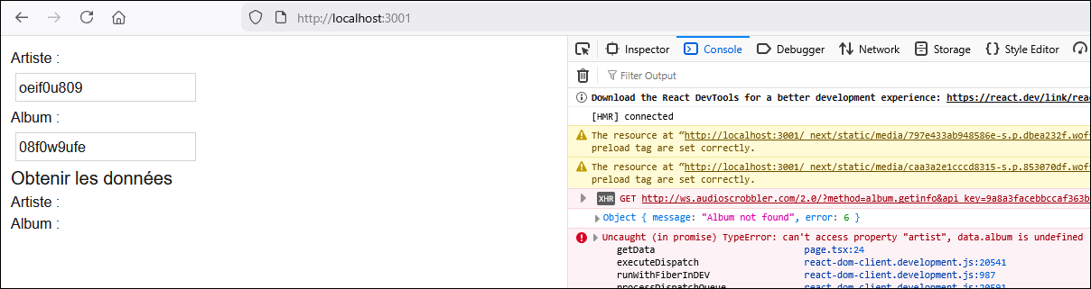 Erreur lors de la requête