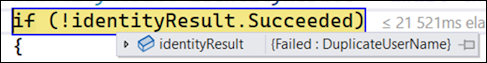 Échec de l'identityResult