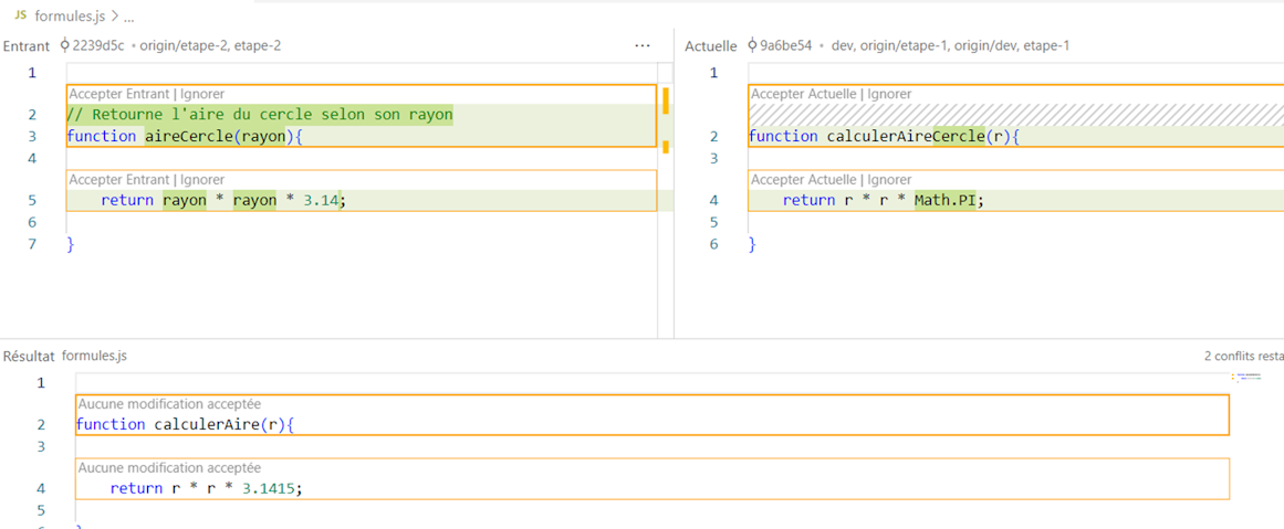 VS Code avec conflits