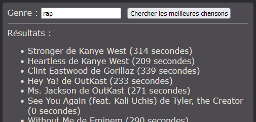 Requête de chansons valide