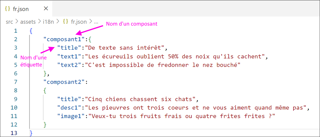 Fichier JSON pour une langue