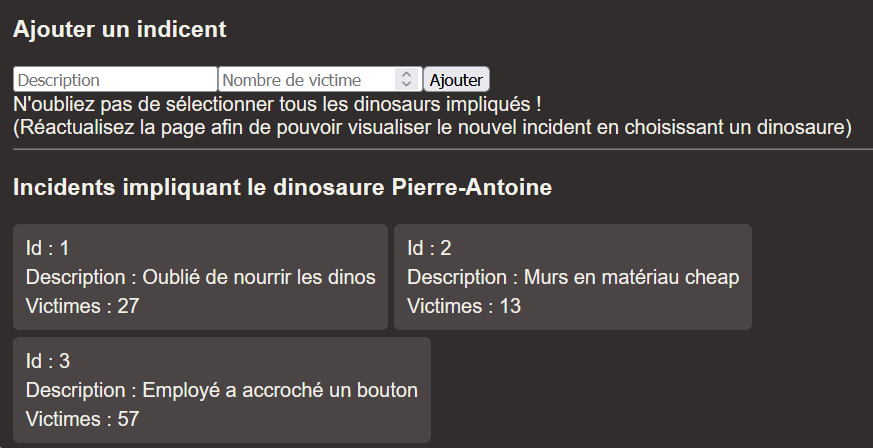Liste d'incidents