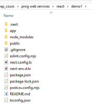 Fichiers de départ d'un projet Next.js