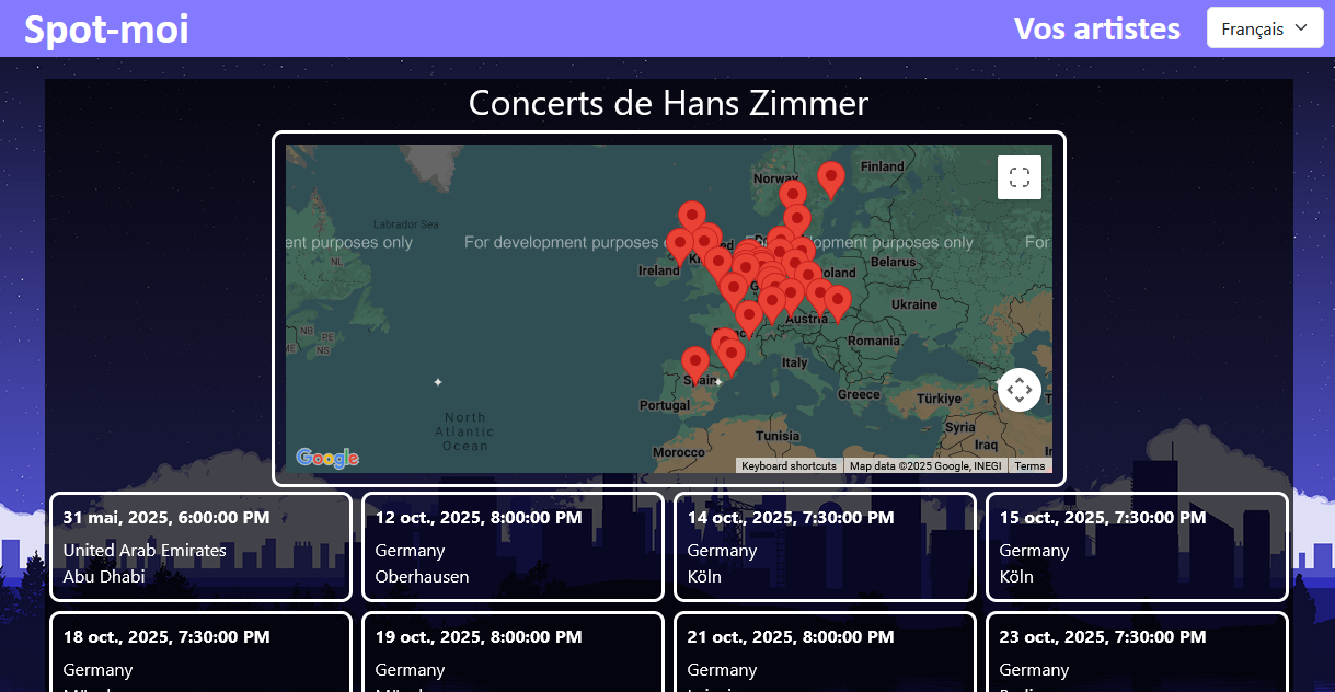 Pages des concerts