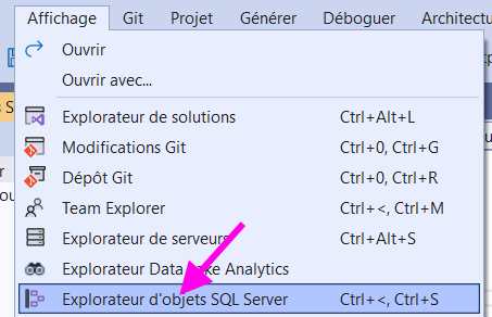 Afficher l'explorateur d'objets SQL
