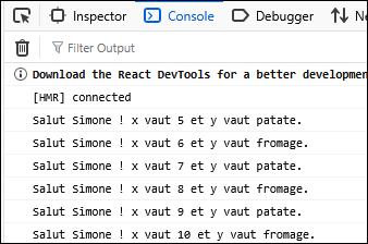 Message dans la console du hook stupide