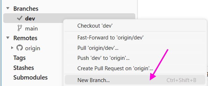 Sous-branches dans dev