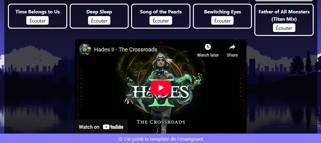 Pages des chansons avec lecteur YouTube