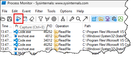 Procmon: arret de capture