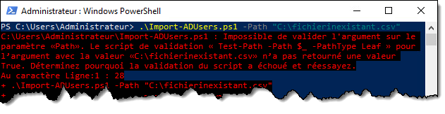 Exemple de paramètre non valide