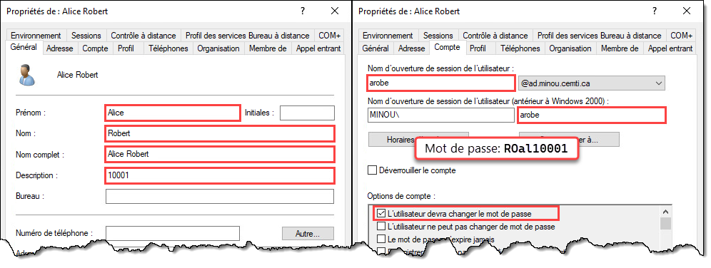 Infos de l&#39;utilisateur
