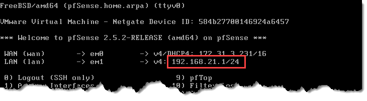 Console pfsense