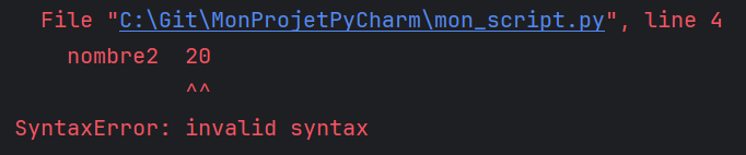 Exemple console syntaxe erreur