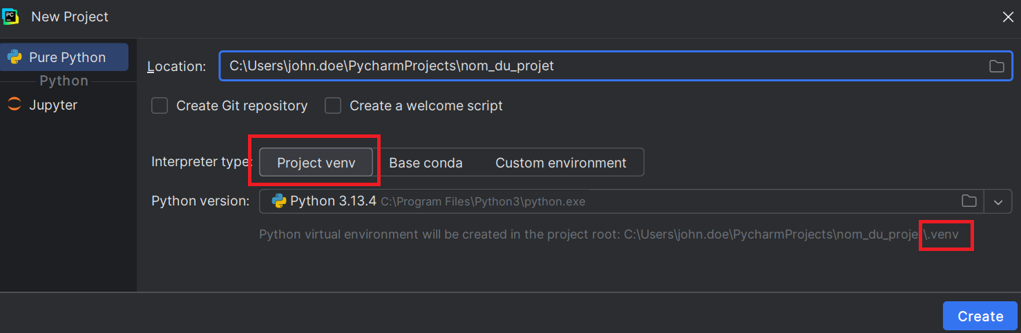 Création d'un environnement virtuel dans PyCharm